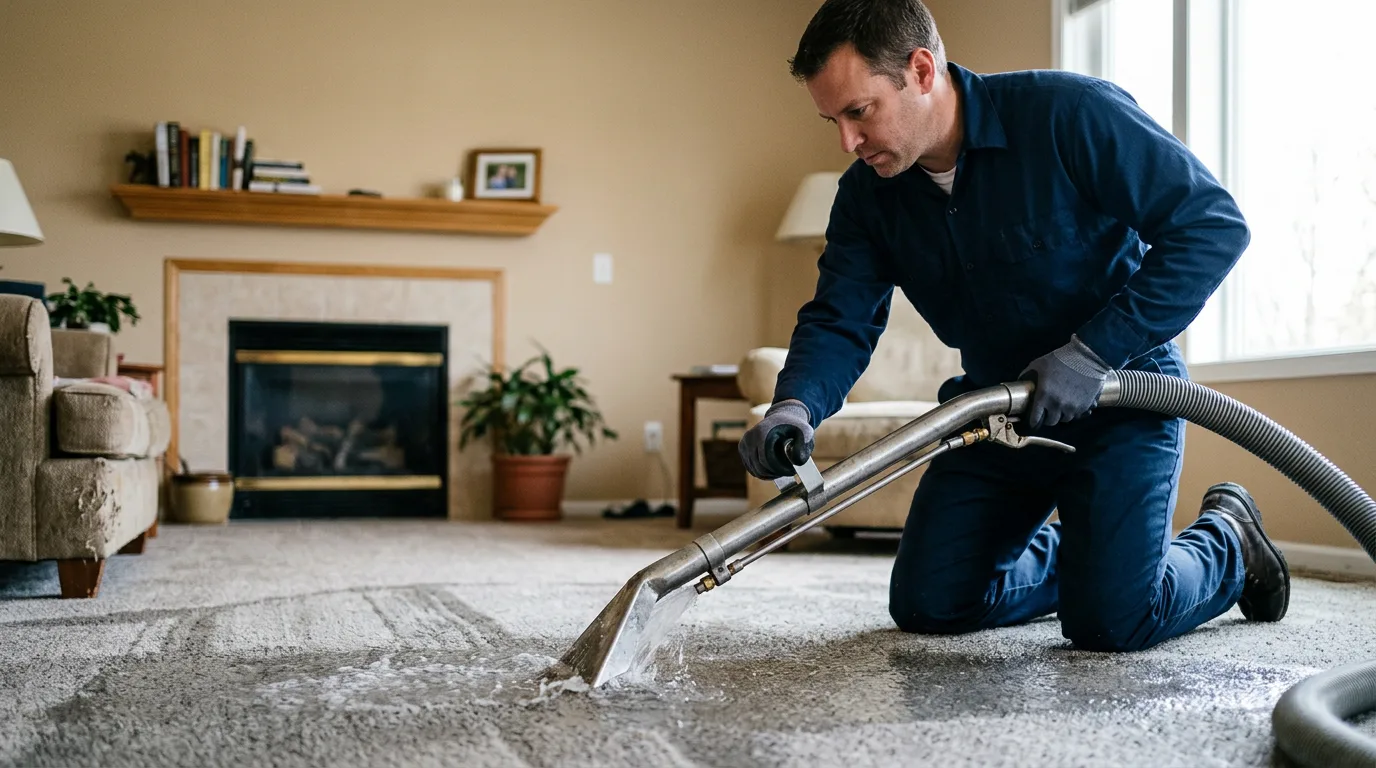 Water damage restoration technician working near West Bethel, ME